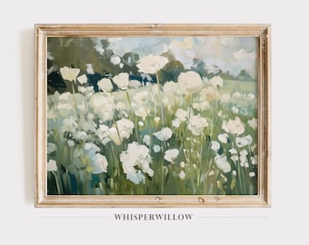 Whimsical White Wildflowers - PRINTABLE Download, Neutral Botanical Farmhouse, Scenic Meadow, Floral Wall Art, Spring Summer Home Decor
