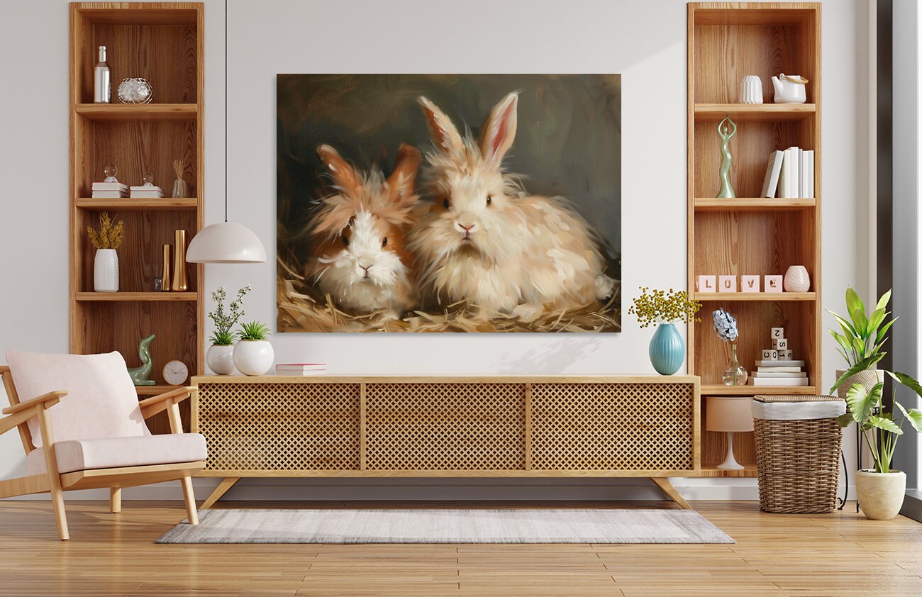 Angora Rabbits Vintage Animal Painting, Digital Printable Download ...