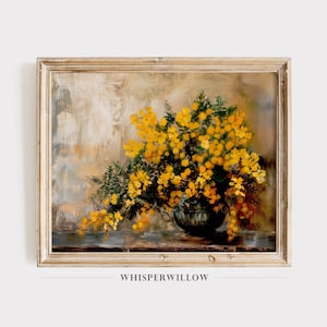Mimosa Bouquet Still Life Digital Painting, PRINTABLE Download, Elegant Yellow Flowers, Vintage Floral Bloom Art, Botanical Wall Decor