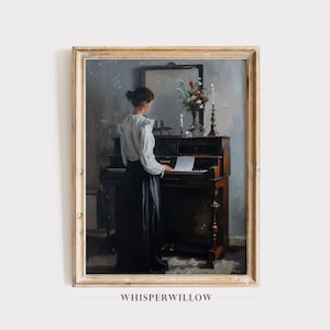 Antique Portrait Woman Playing Piano Painting, PRINTABLE Digital Download Print, Vintage Wall Decor, Bedroom Foyer Art, Instant Print