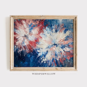Abstract 4th of July Fireworks Painting, Digital Printable Download, Independence Day Wall Decor, American USA Art, Red, White, and Blue