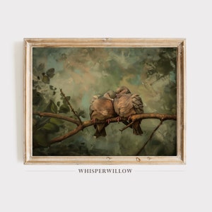 Mourning Doves Digital Painting, PRINTABLE Download, True Love Birds, Enchanting Animal, Antique Vintage Wall Art, Moody Nature Wall Decor