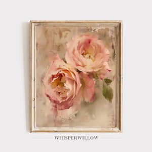 Vintage Rose Abstract Wall Art, PRINTABLE Digital Download, Antique Soft Pink, Romantic Floral and Botanical Decor, Serene Home Artwork
