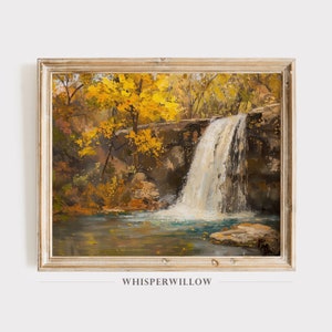 Autumn Waterfall Painting, Digital Print Download, Fall Colors Scenery, Nature and Landscape Art, Wall Decor, Instant Print