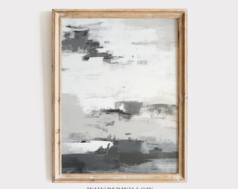 Modern Abstract Black, White, and Gray Digital Painting, PRINTABLE Download, Contemporary Minimalistic Art Design, Monochrome Wall Decor