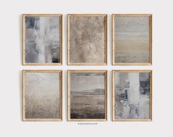 Neutral Abstract Wall Art Set of SIX (6), PRINTABLE Download, Modern Minimalist Landscape, Calming Shapes and Patterns, Beige, Gray, Brown