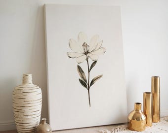Arte mural en lienzo con diseño floral de magnolia: impresión botánica vintage, ilustración moderna en blanco, boceto clásico, sencillo y elegante.