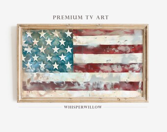 Samsung Frame TV Art, Vintage American Flag Closeup Painting, Digital Download, 4th of July Wall Decor, America USA