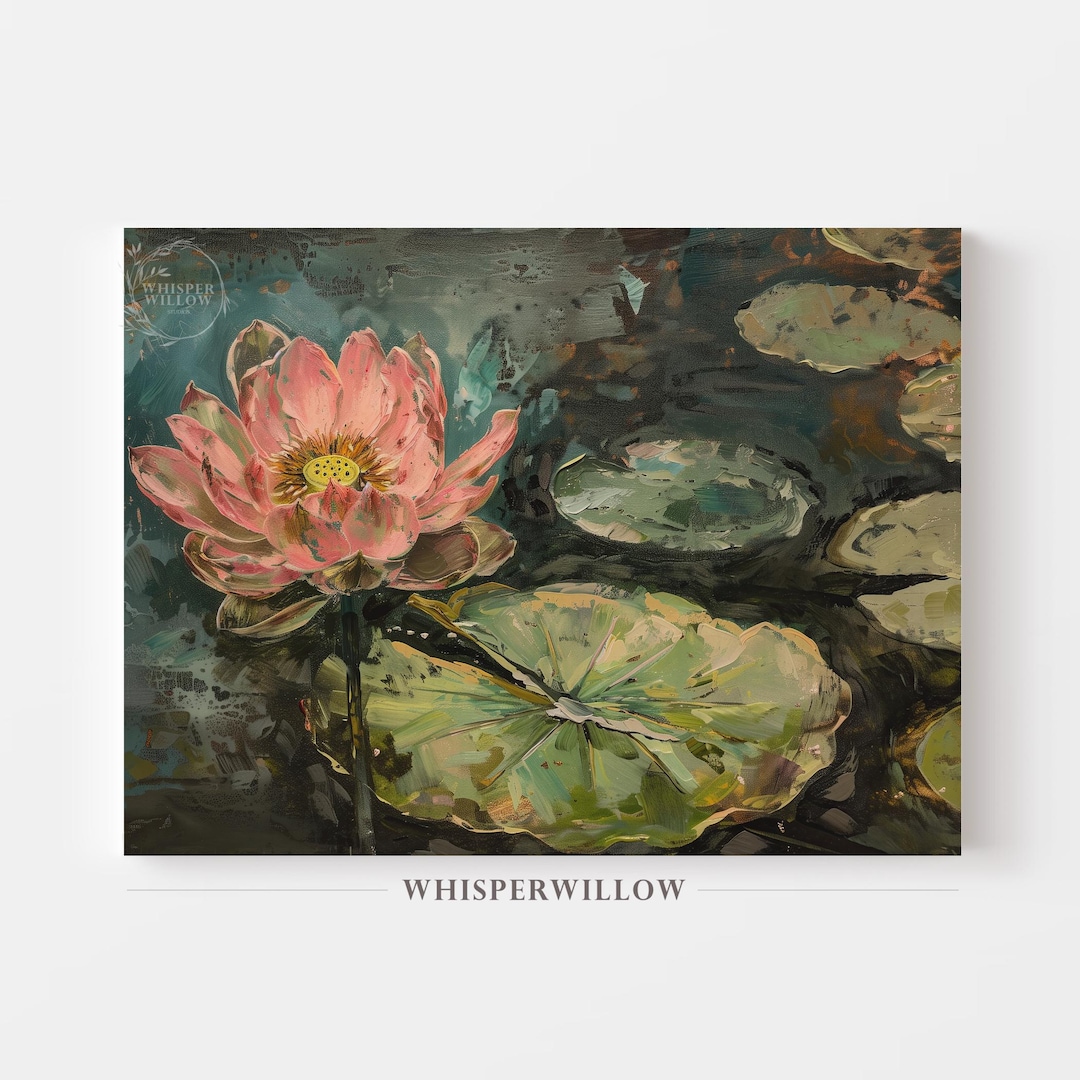 CANVAS Art - Pink Lotus Flower With Water Lily Leaves, Botanical Nature ...