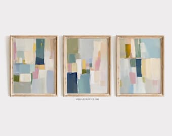 Modern Abstract Minimalist Set of Three (3), PRINTABLE Download, Contemporary Design, Soft Muted Colors, Joyful Pastel Patterns Wall Decor