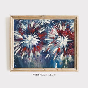Independence Day Fireworks Digital Painting, PRINTABLE Download, 4th of July Wall Decor, America USA Art, Red, White, and Blue Patriotic