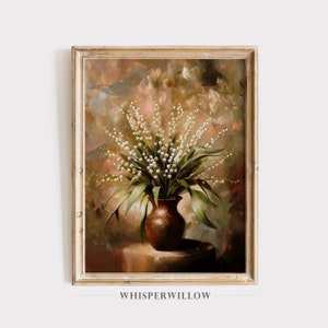 Vintage Lily of the Valley Still Life Digital Painting, PRINTABLE Download, Antique Spring and Summer Floral Art, Botanical Wall Decor