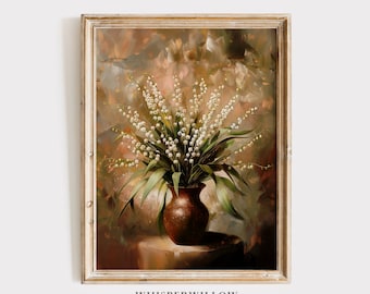 Vintage Lily of the Valley Still Life Digital Painting, PRINTABLE Download, Antique Spring and Summer Floral Art, Botanical Wall Decor