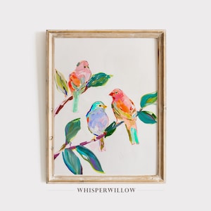 Vibrant Colors Beautiful Wild Birds Digital Painting, PRINTABLE Download, Animal Tree Print, Colorful Abstract Wall Art, Wildlife Decor