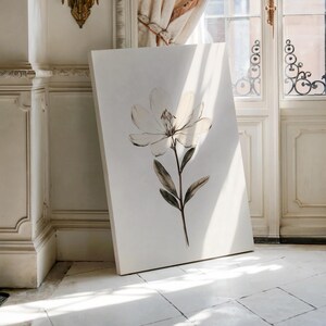 CANVAS Wandkunst - Magnolie Vintage Blumen Illustration, Weißer botanischer Druck, Neutral Cottagecore Blume, antike Naturgarten Wohnkultur