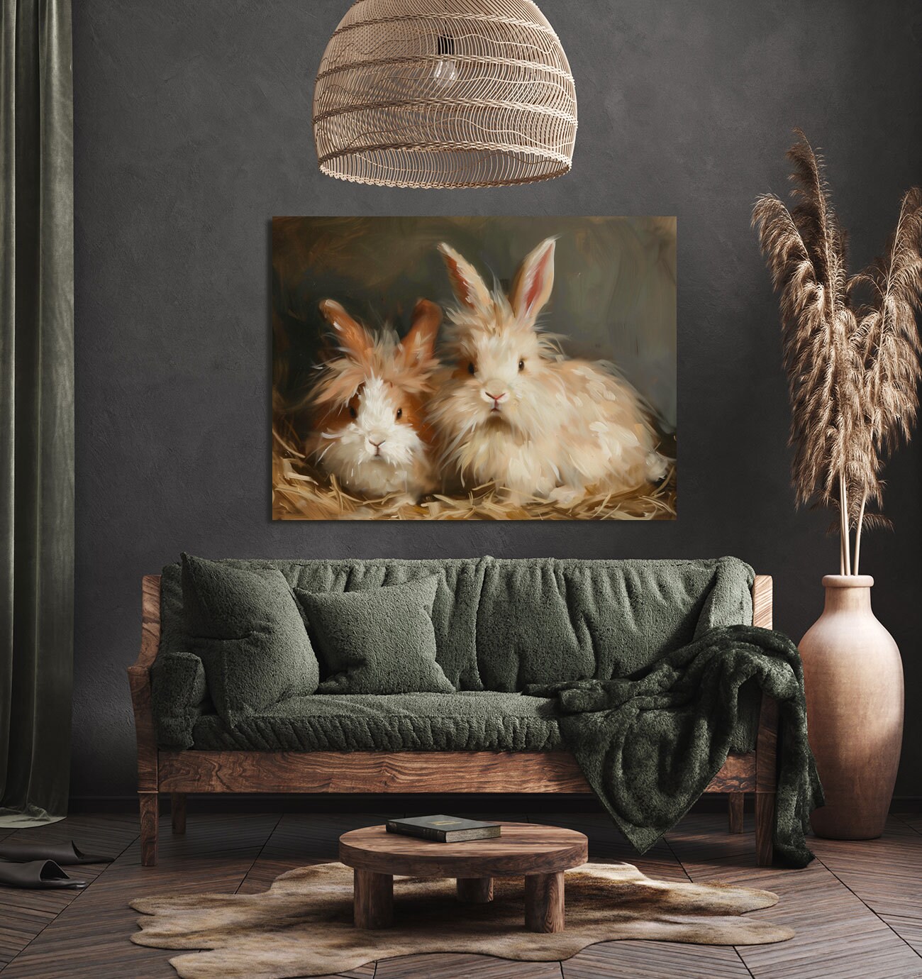 Angora Rabbits Vintage Animal Painting, Digital Printable Download ...