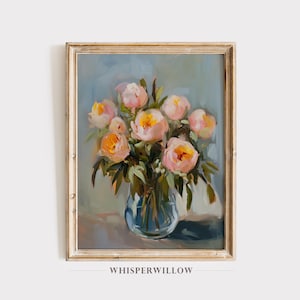 Elegant Pink Peonies Bouquet Digital Painting, PRINTABLE Download, Colorful Still Life, Vibrant Floral Wall Art, Romantic Bloom Decor