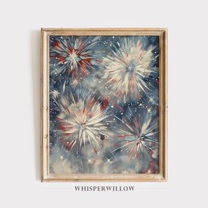 4th of July Fireworks Digital Art, PRINTABLE Download, Independence Day Wall Decor, America USA Lights, Red, White, and Blue Patriotic