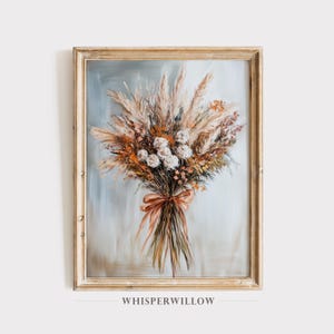 Elegant Autumn Grass Floral Bouquet Painting, Digital Printable Download, Seasonal Fall Artwork, Vintage Flower Bouquet, Neutral Colors