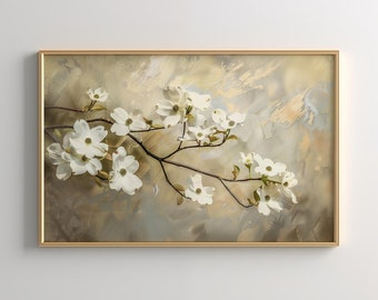 Dogwood Blossoming Branch Still Life Vintage Painting, Digital Print Download, Spring Decor, Floral and Botanical, Wall Decor, Instant Print