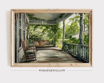 Victorian Summer Porch Painting, Digital Print Download, Antique House, Elegant Art, Vintage Decor, Instant Print