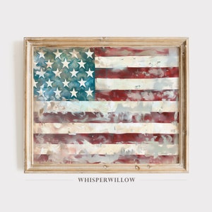 Vintage American Flag Closeup Digital Painting, PRINTABLE Download, 4th of July Wall Decor, America USA Patriotic Art, Red, White, and Blue