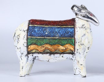 Hand-Painted Sheep Figurine, Unique Oil Painting Desk Decor, Artistic Home Accessory, Perfect Housewarming Gift