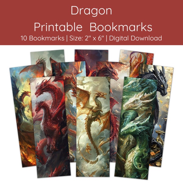 Dragon Bookmarks | Printable Bookmarks | Fantasy Bookmarks | Bibliophile Gifts | Bookmark Set | Bookmark PNG | Just One More Chapter