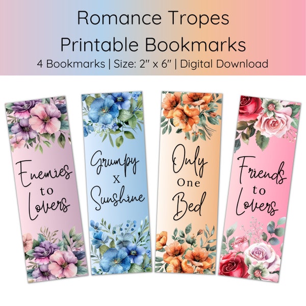 Book Trope Bookmarks | Romance Bookmarks | Printable Bookmarks | Bookmark PNG | Romance Book Merch | Bookmark Set | Unique Bookmarks