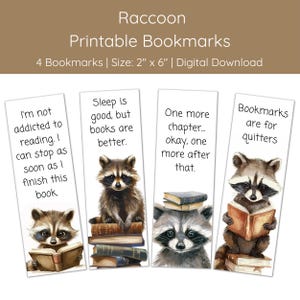 Raccoon Bookmarks | Printable Bookmarks | Cute Bookmarks | Unique Bookmarks | Digital Bookmarks | Bookish