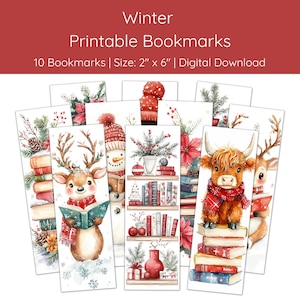 Printable Winter Bookmarks | Christmas Bookmarks | Cute Bookmarks | Digital Download