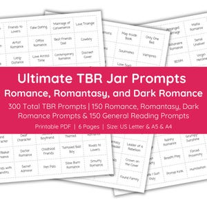 TBR Jar Prompts | TBR Karten | Druckbare TBR | Lese-Challenge | Anweisungen zum Lesen | Bücherwurm | Dunkle Romanze | Romantik | Romanze Leser