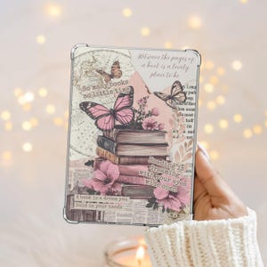 May include: A pink and white butterfly with a stack of books and flowers on a vintage background. The text "So many books so little time" and "Reading is dreaming with your eyes wide open" is visible.