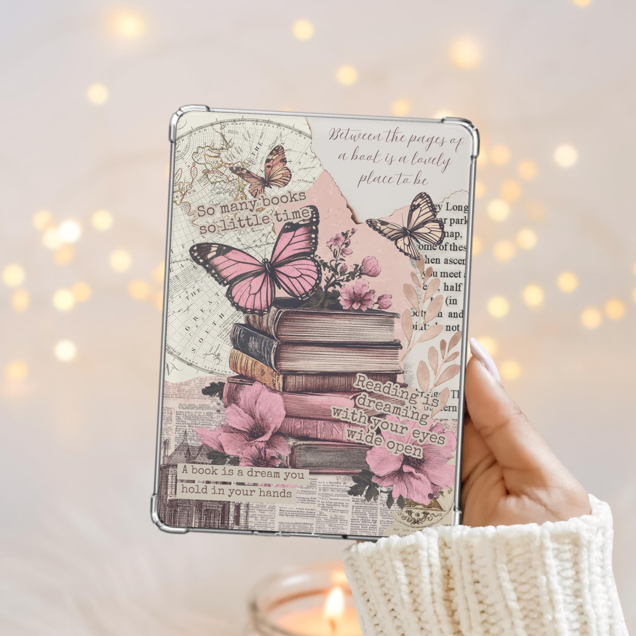 Printable Kindle Insert for Clear Case | Pink Vintage Kindle Insert | Kindle Paperwhite | Kindle Basic | Kindle Decor | Digital Download