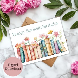 Geburtstagskarte zum Ausdrucken | Alles Gute zum Geburtstag Karte | Druckbare Grußkarte | Buch-Liebhaber-Karte | Bücherwurm Geschenk | Geburtstagskarte | Digitaler Download