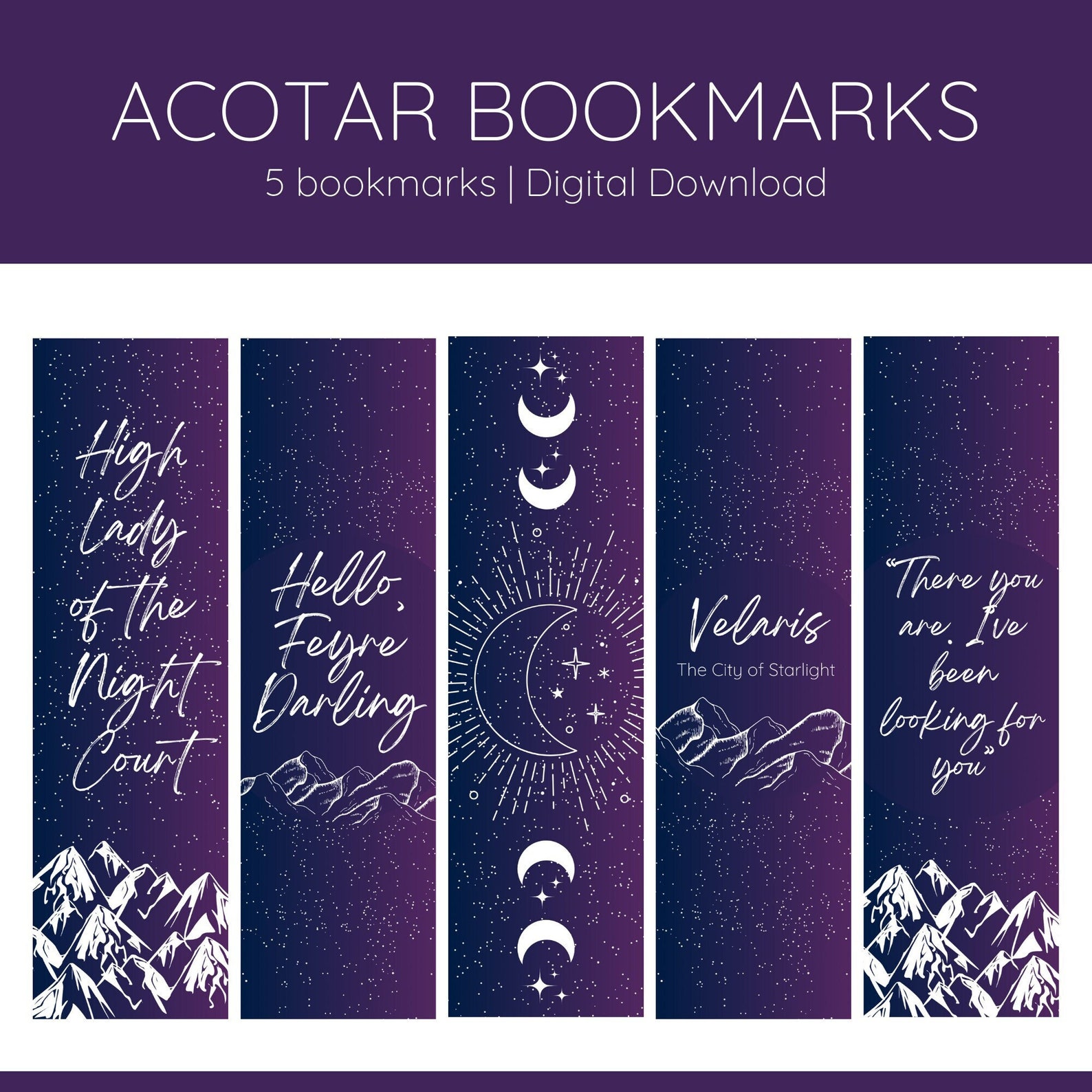 ACOTAR Printable Bookmarks ACOTAR Bookmarks Printable Bookmarks Sarah J