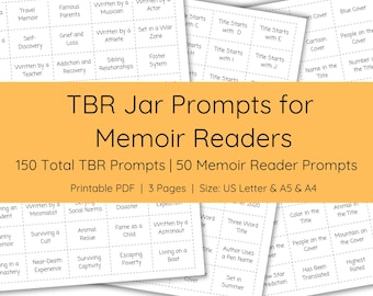 TBR ジャー プロンプト | 回想録リーダー | TBR カード | 印刷可能な TBR | 読書チャレンジ | 読書プロンプト | 本関連のグッズ | デジタル ダウンロード