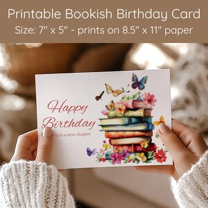 Carte d'anniversaire imprimable pour les lecteurs | Pile de livres à l'aquarelle | Book Worm | Téléchargement numérique