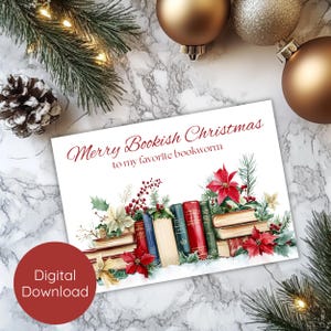 Druckbare Weihnachtskarte | Frohe Weihnachten Karte | Druckbare Grußkarte | Buch-Liebhaber-Karte | Bücherwurm Geschenk | Digitaler Download