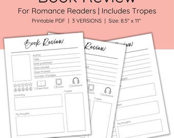 Romanze Buchbesprechung | Buchbesprechung | Buchbesprechung Vorlage | Buch Tracker | Buchstamm | Lese-Tracker | Journal Seiten lesen
