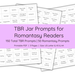 TBR Jar Prompts | Romantasy Lesezeichen | TBR Karten | Druckbare TBR | Lese-Challenge | Anweisungen zum Lesen | Bücherwurm Printable | Bücherwurm