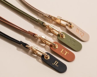 Nappa Leather Lanyard with Embossed Tag Keychain – Personalized Neck Key Holder ID Badge, Minimalist Office Accessory, Custom Initial Gift