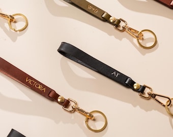 Embossed Leather Wristlet Keychain -  Personalized Nappa Leather Key Strap, Custom Name Key FOB, 3rd Anniversary Gift, Gift for Mom
