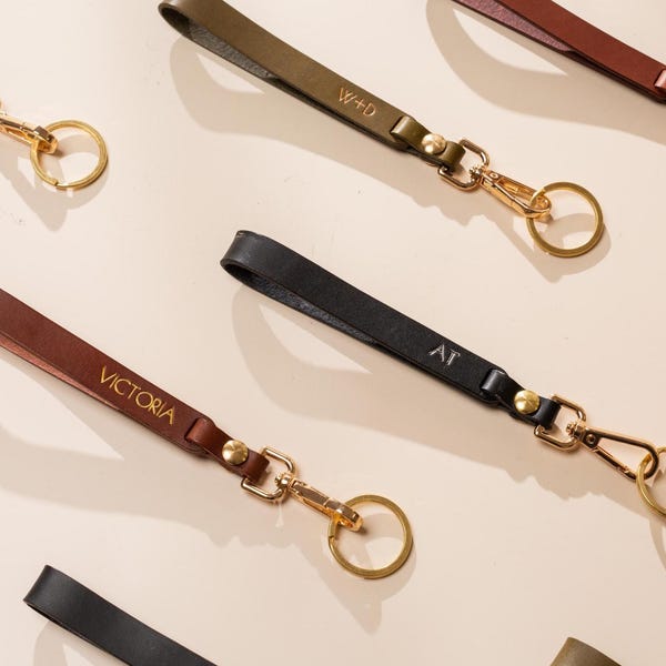 Embossed Leather Wristlet Keychain -  Personalized Nappa Leather Key Strap, Custom Name Key FOB, 3rd Anniversary Gift, Gift for Mom