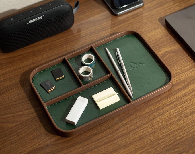 PU Leather Multitray - Mountain Valet Tray for Men, Catchall Organizer Accessories Gift for Dad, Husband, Boyfriend, Graduation Gift