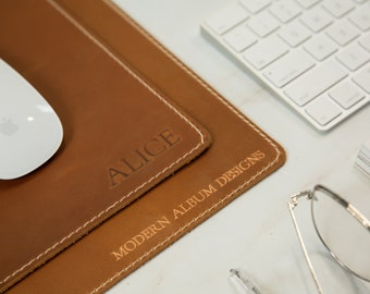 Embossed Large Mouse Pad Genuine Leather 10x8.5 - Personalized Name Desk Mat, Graduation Gift for Teacher Appreciation, Gift for Dad Mom