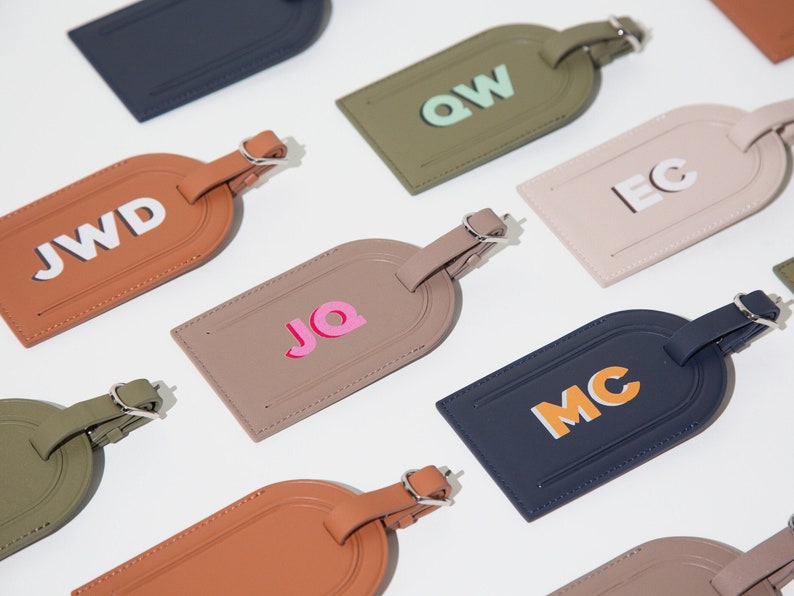 Personalized Leather Luggage Tag - UV Printed Initials, Personalized Travel Accessory, Custom Bag Identifier, Graduation Gift, Weding Favor image 2