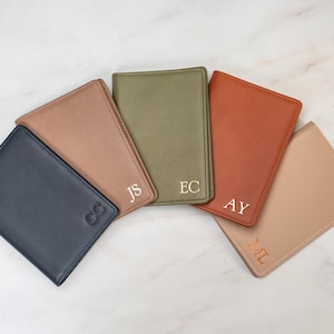 Embossed leather passport holder - custom monogram name travel wallet, retiree gift, company corporate business anniversary, dad gift idea