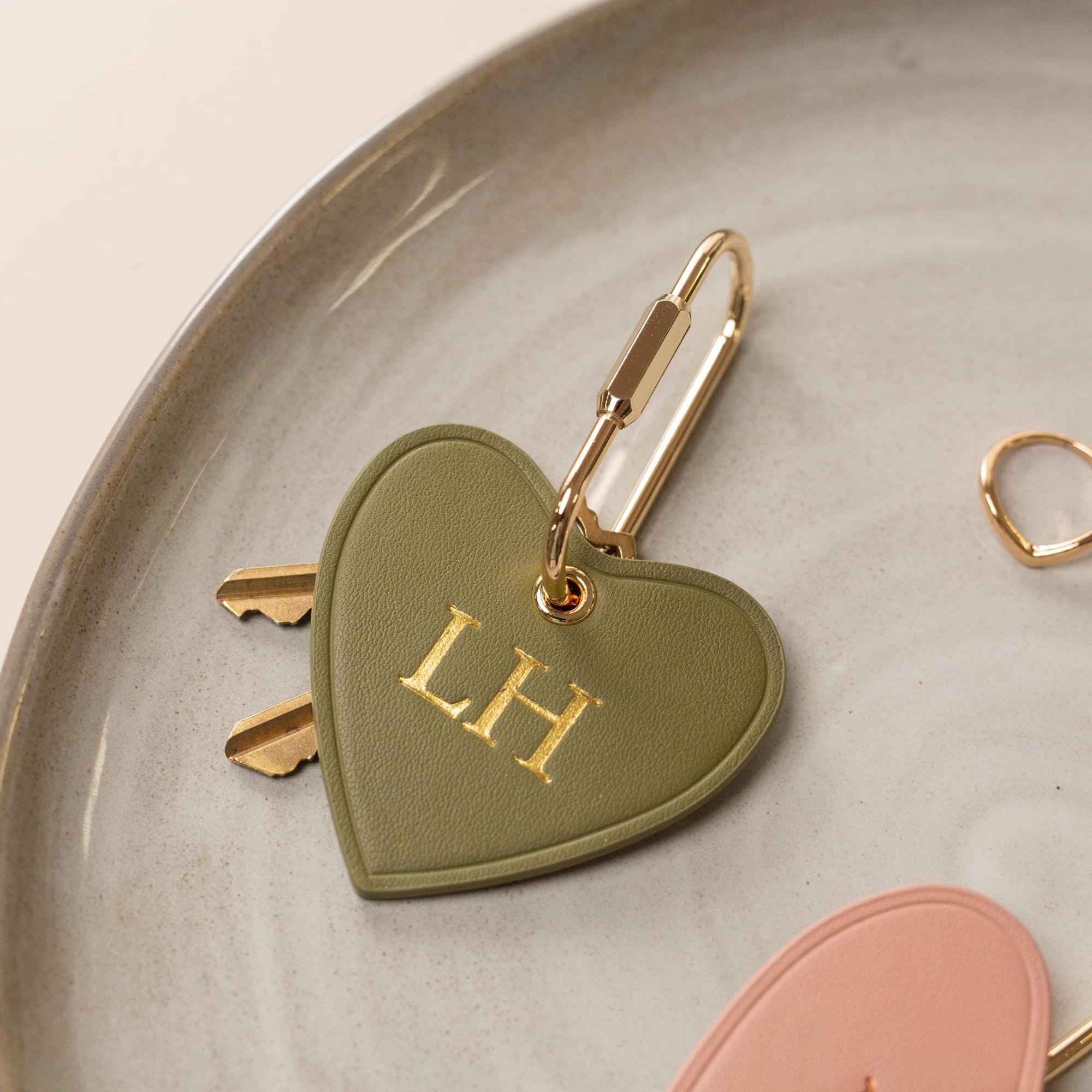 Embossed Keychain Embossed Heart Leather Keychain - Personalized Monogram Keychain ...