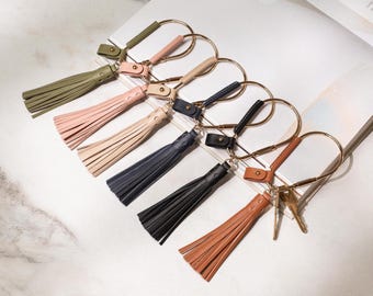 Gold Brass Leather Carabiner Keychain w/ Optional Tassel - Pear Shaped Key Fob, Bag Charm, Cute Minimal Gift for Her
